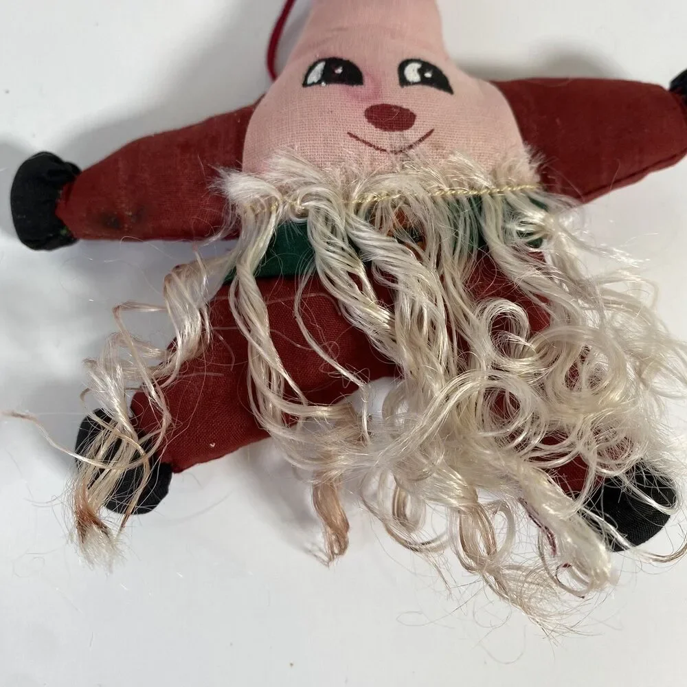 Vintage Christmas Ornaments Fabric Folk art Stuffed Bearded Star Santa Hand Made